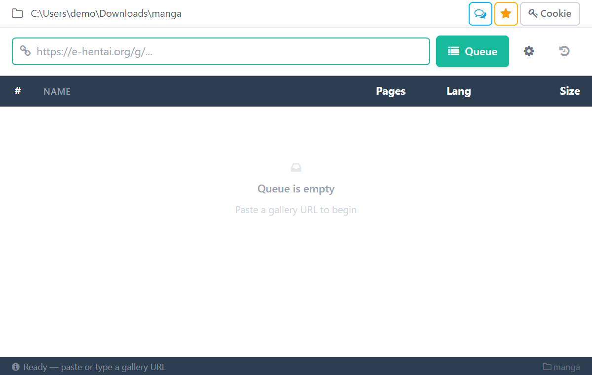 Start screen with the URL field